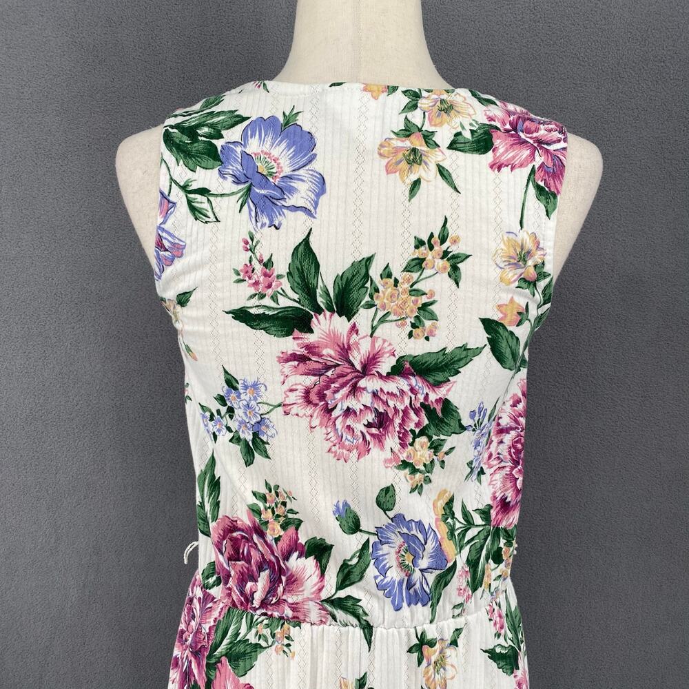 Vtg Bohemian Romantic Floral Coquette Button Down Midi Dress 8 White Pink - Picture 7 of 16